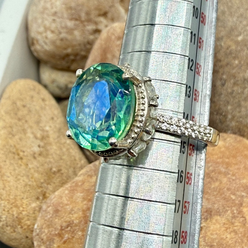 Peacock Quartz Triplet 7.90ctw Platinum Over 925 Sz 7 Ring - Picture 12 of 17